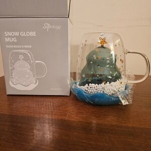 Sipology Snow Globe Mug Christmas Tree Double Wall Glass 8.5 oz New